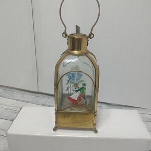Vtg German Musical Lantern Decanter GERMANY Hand Painted Lamp GLASS BRASS .